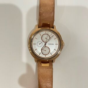 Fossil Rose Gold Tone Watch with Tan Leather Strap